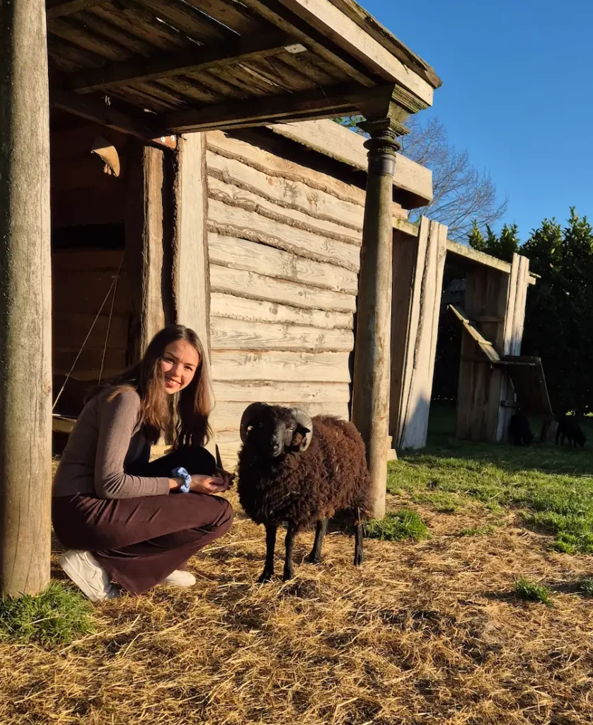 femme et un mouton dans une forme